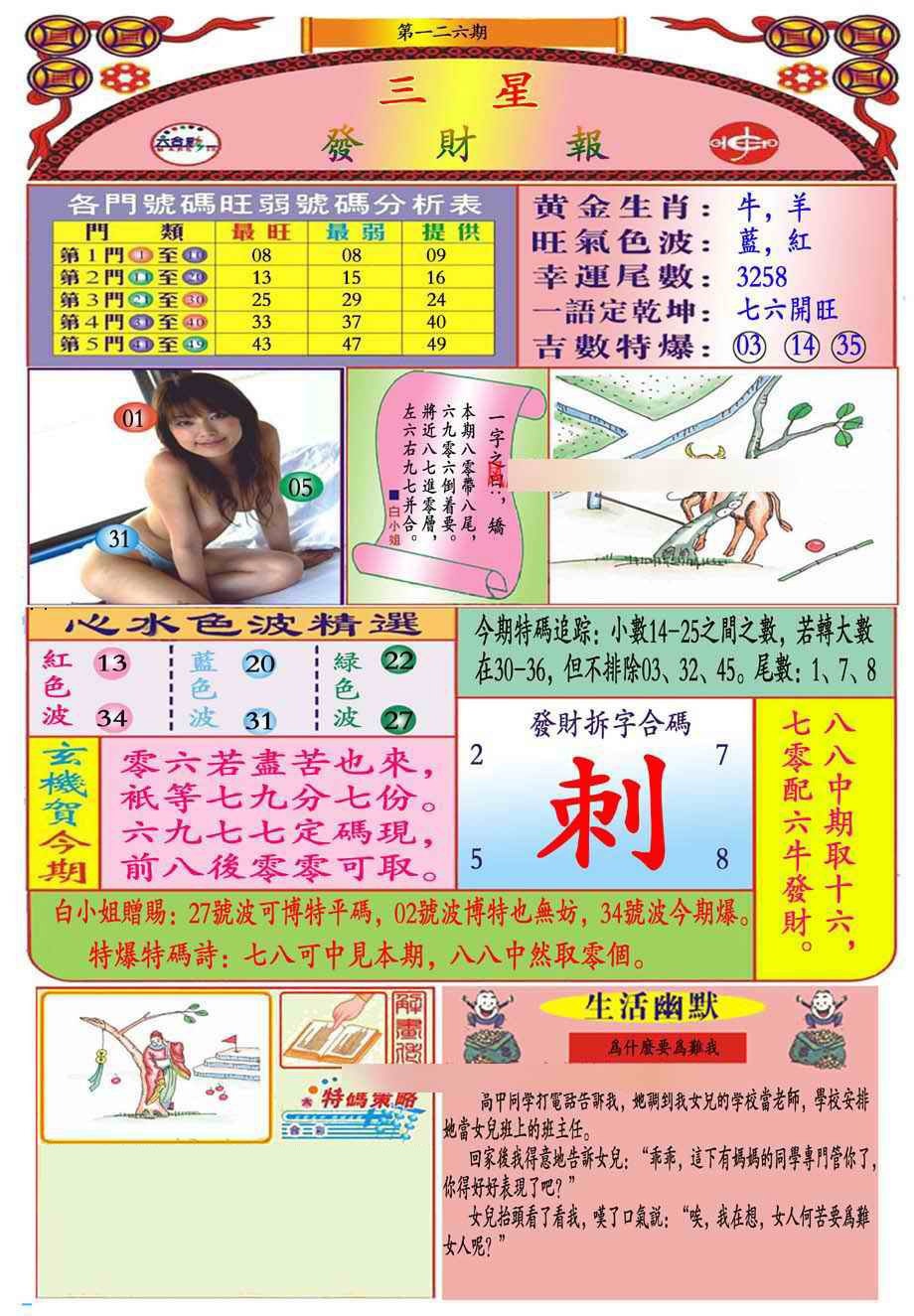 六合彩126期三星发财报(新图推荐)