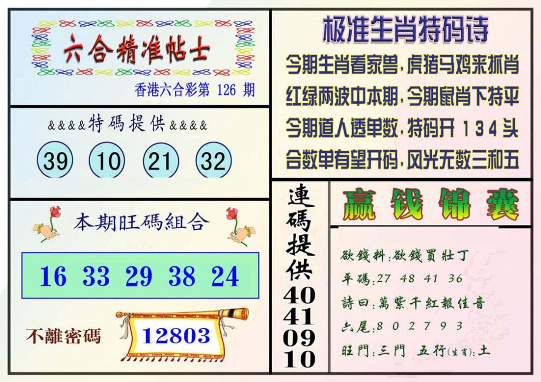 六合彩126期精准贴士