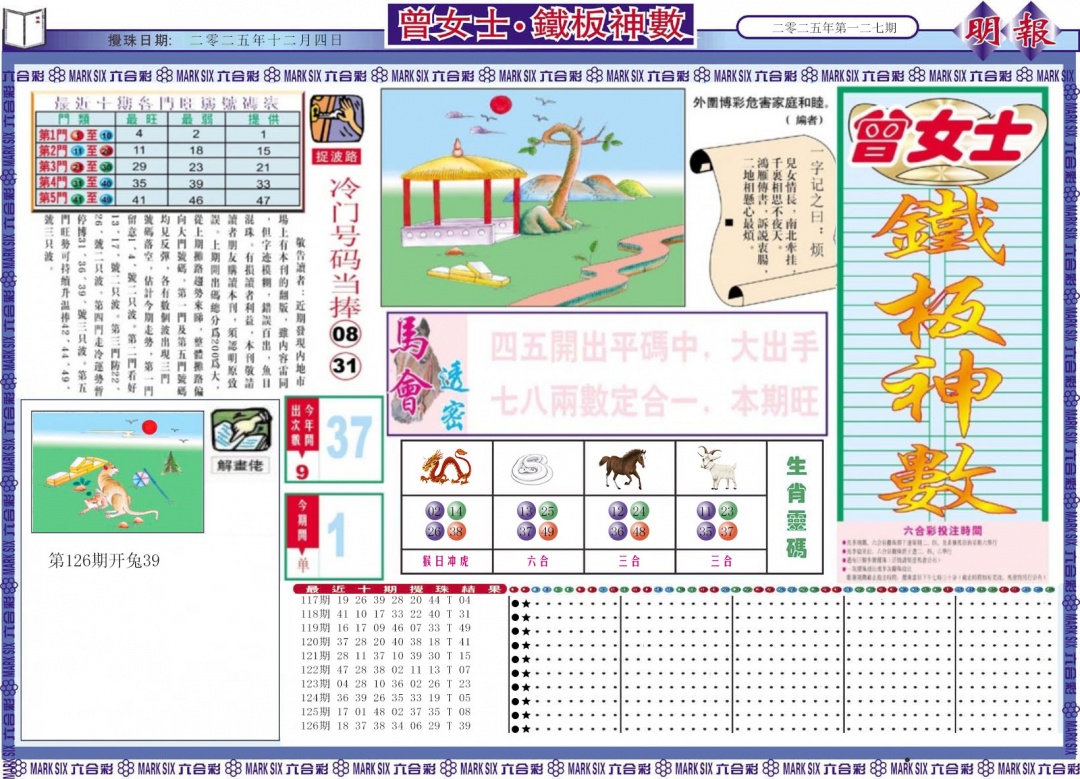 六合彩127期曾女士铁板神数A