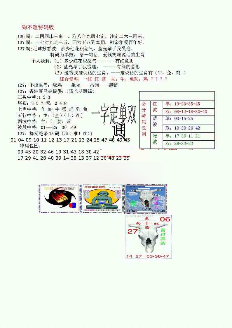 六合彩127期狗不理特码报