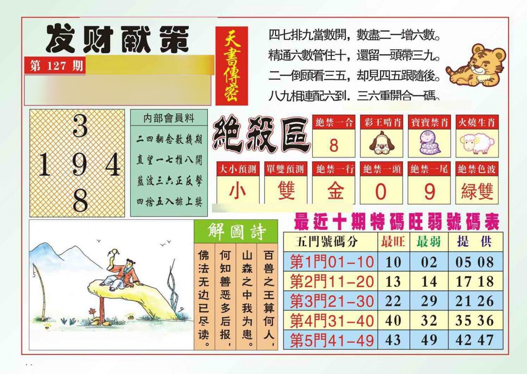 六合彩127期发财献策