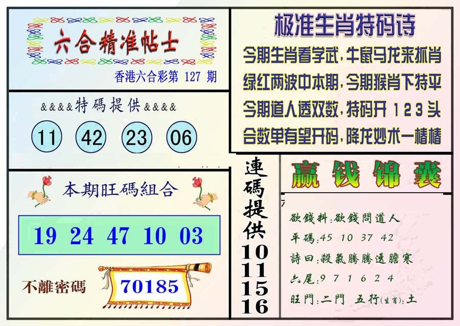 六合彩127期精准贴士