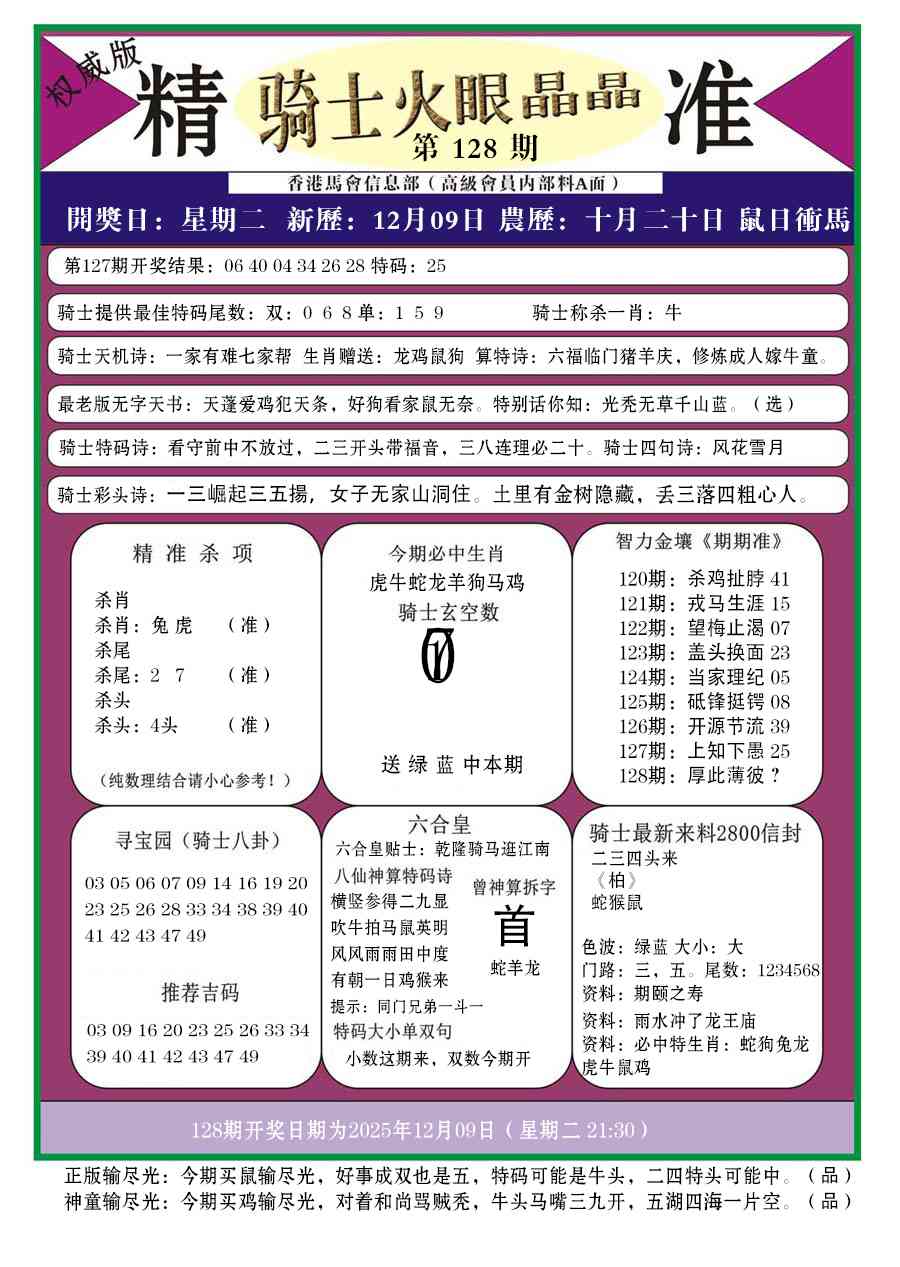 六合彩128期骑士火眼晶晶a