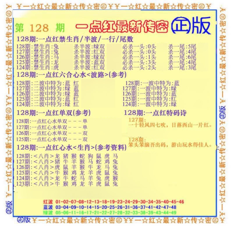 六合彩128期一点红最新传密(另)
