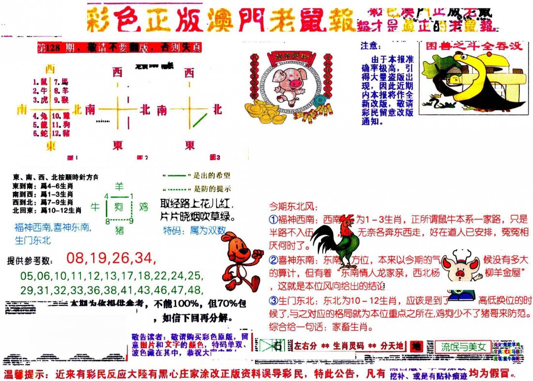 六合彩128期彩色正版澳门老鼠报