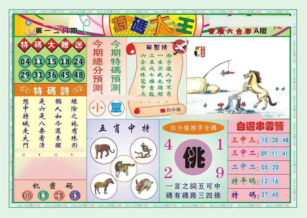 六合彩128期特码大王A（新图）