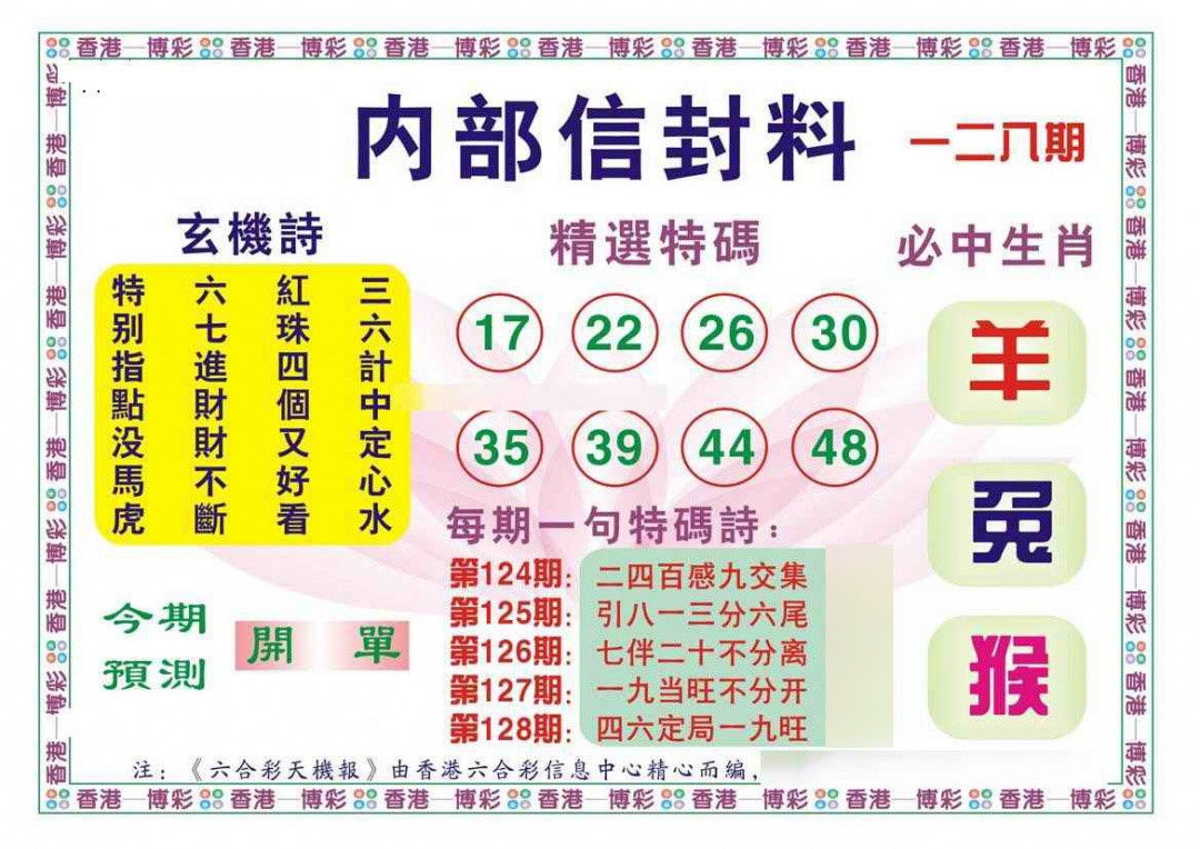 六合彩128期内部信封料（新图）