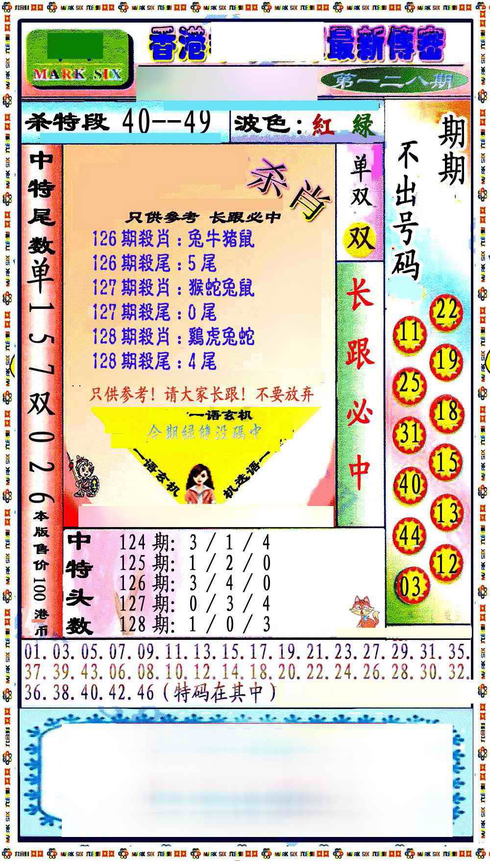 六合彩128期最新传密绝杀6肖