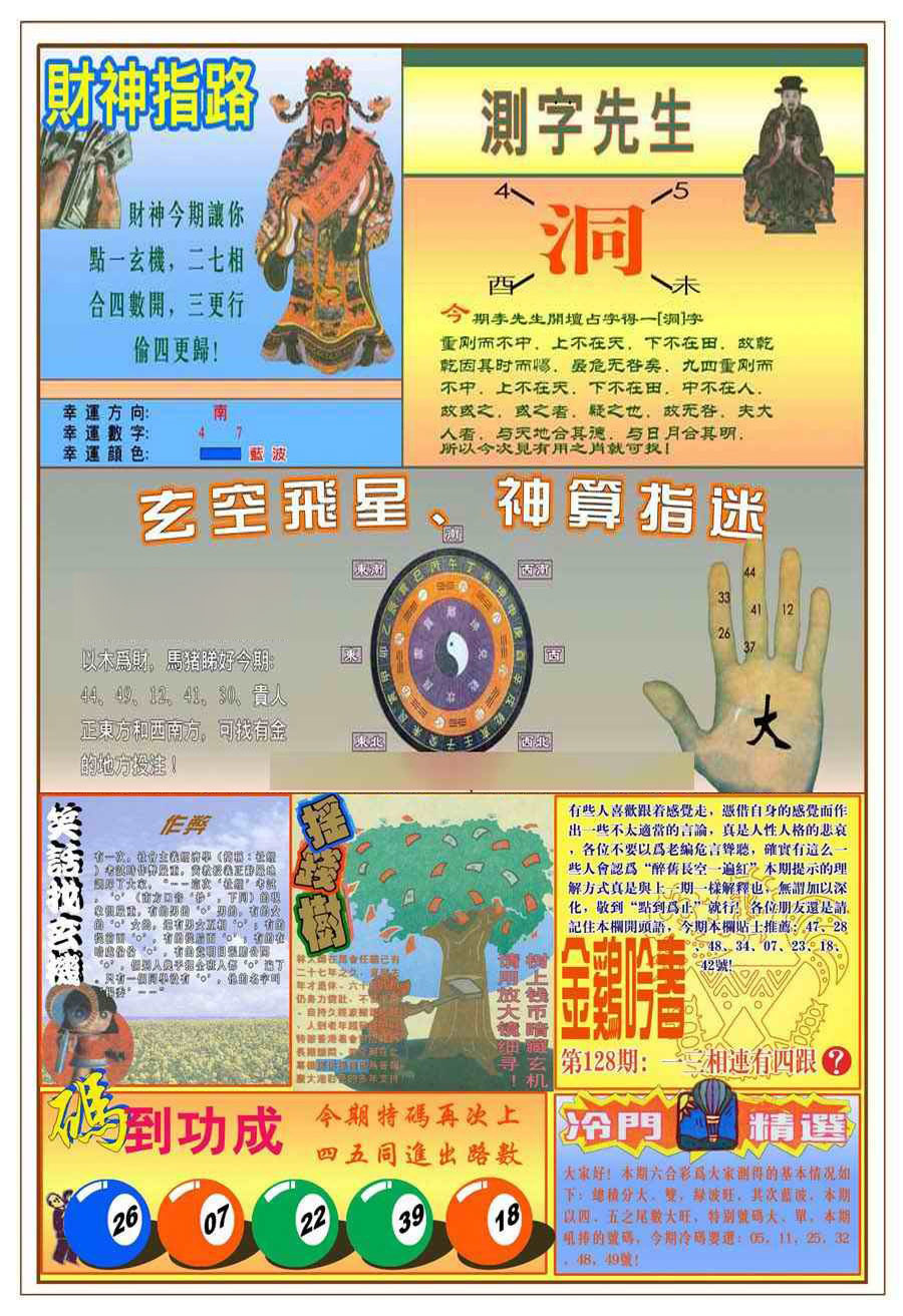 六合彩128期(新版)四柱预测B