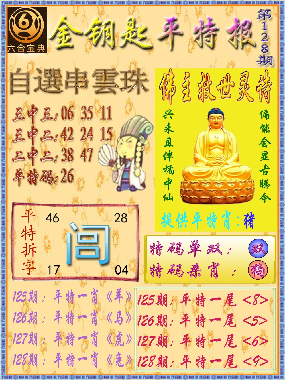 六合彩128期金钥匙平特报