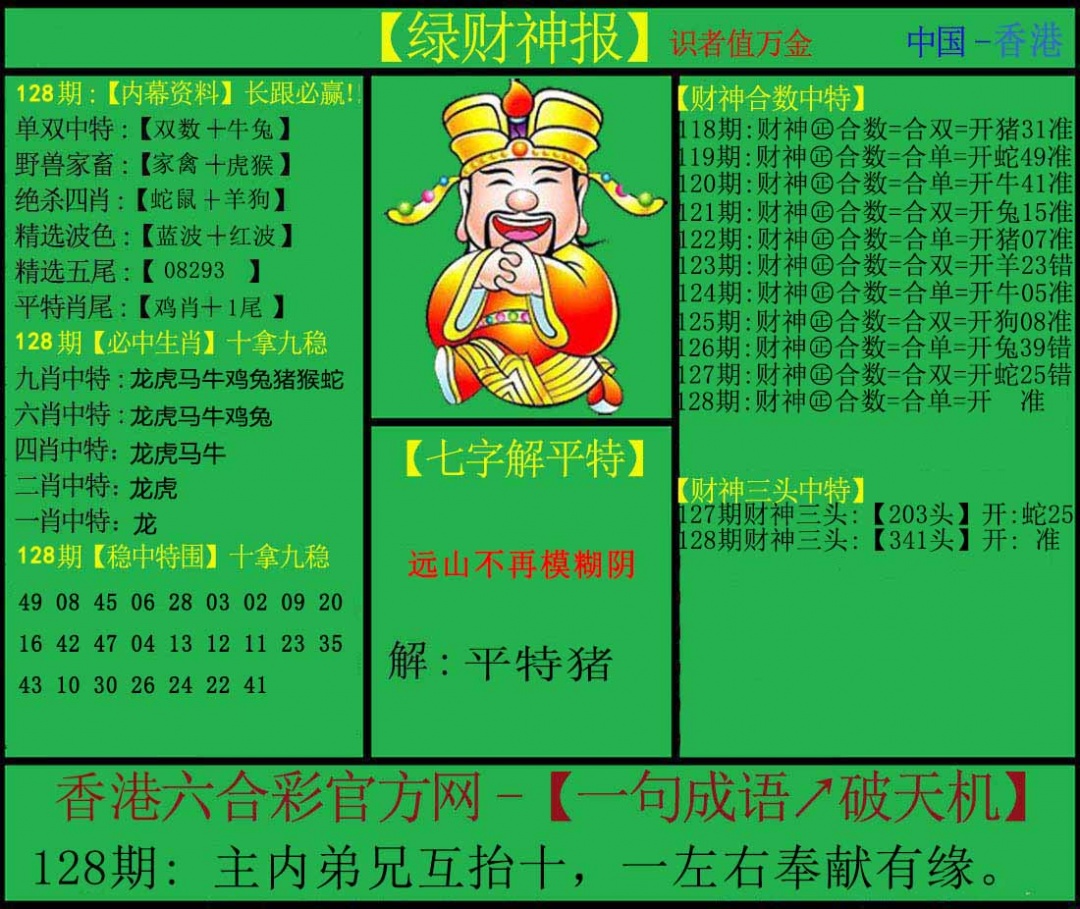 六合彩128期绿财神