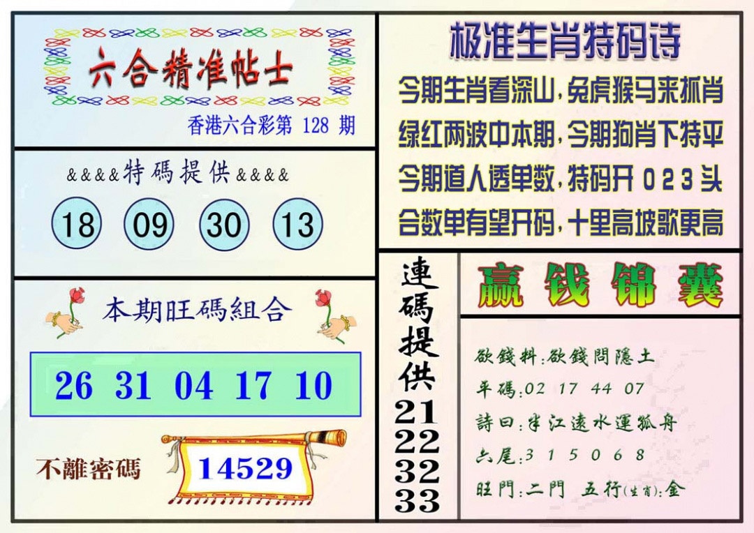 六合彩128期精准贴士