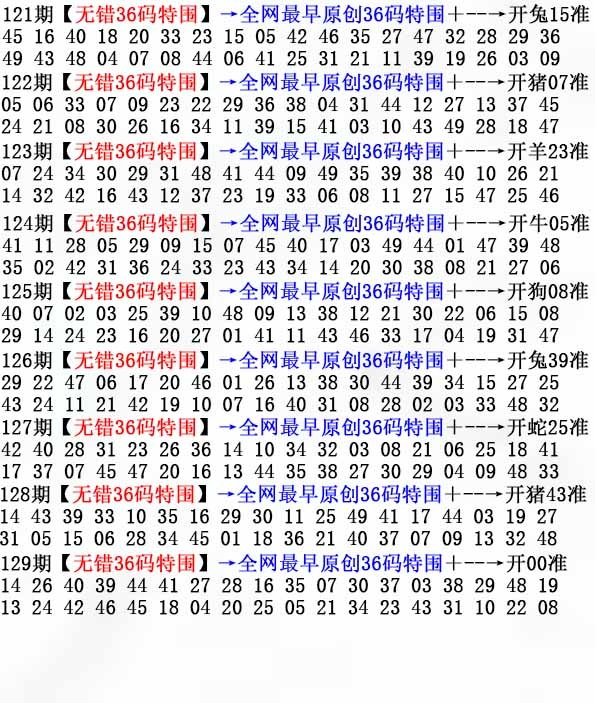 六合彩129期36码特围