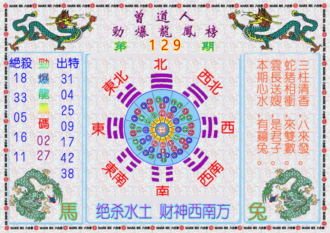 六合彩129期曾道人劲爆龙凤榜