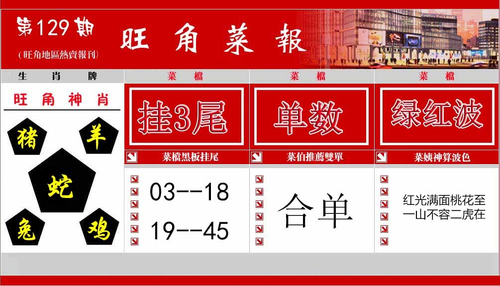 六合彩129期旺角菜报