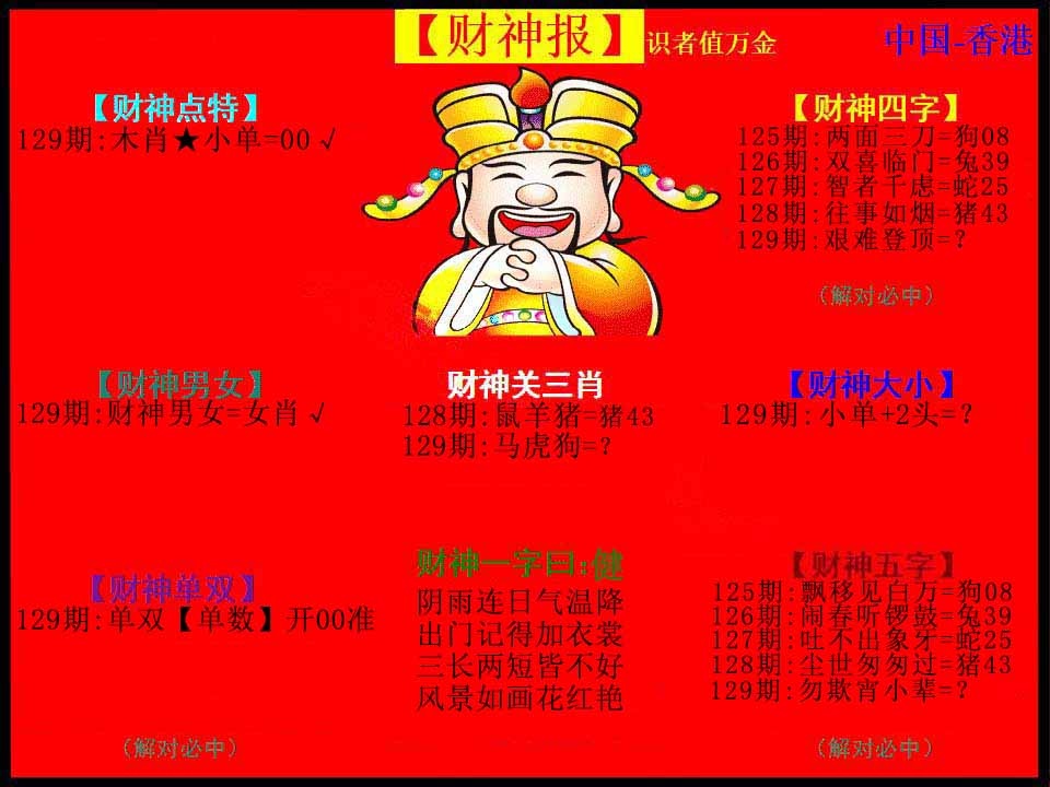 六合彩129期红财神