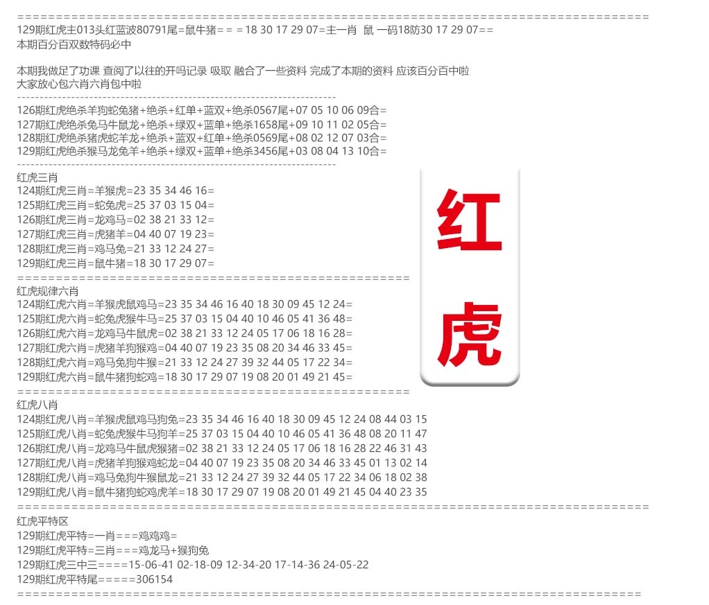 六合彩129期红虎综合资料