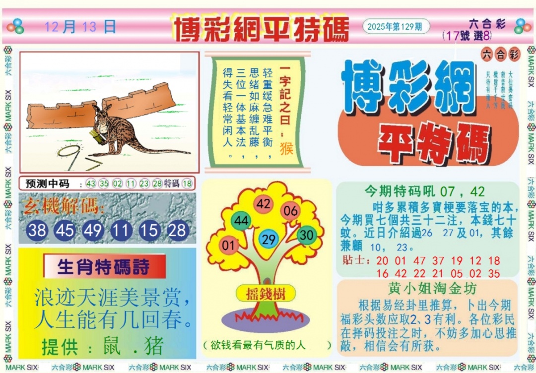 六合彩129期博彩网平特报记录