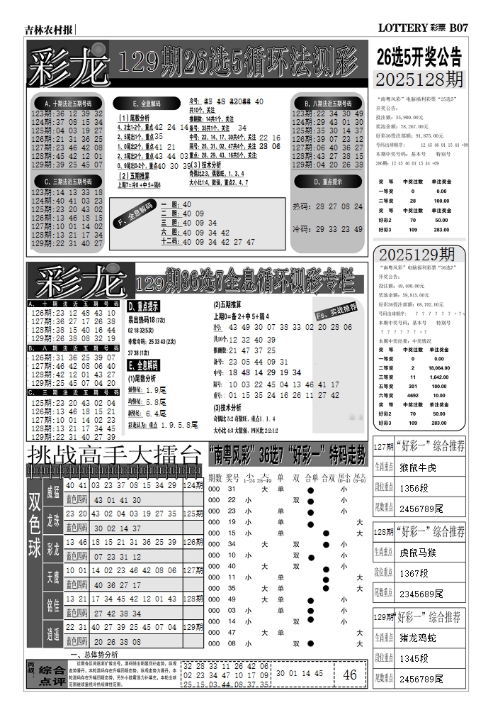 六合彩129期七星彩图(高清)D