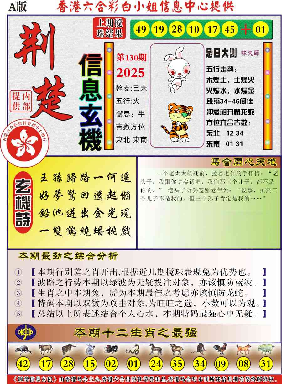 六合彩130期荆楚信息玄机A
