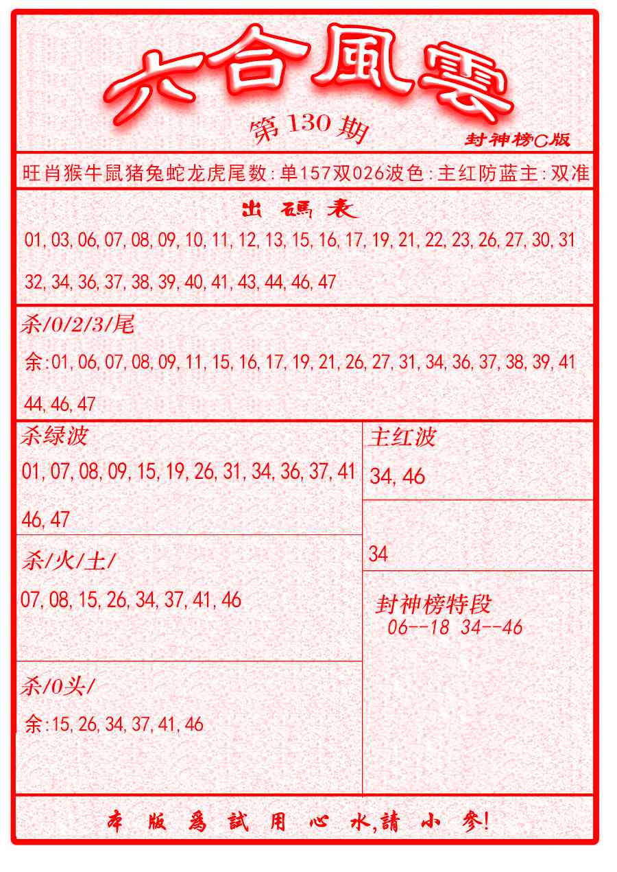 六合彩130期六合风云B面