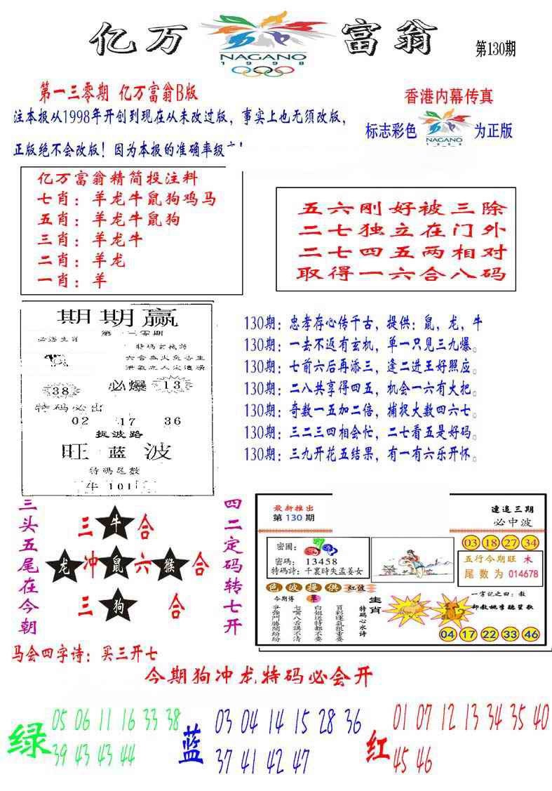 六合彩130期亿万富翁B
