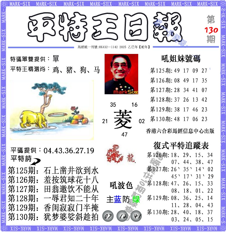 六合彩130期平特王日报（荐）