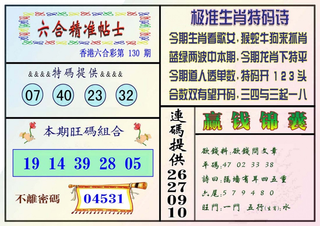 六合彩130期精准贴士