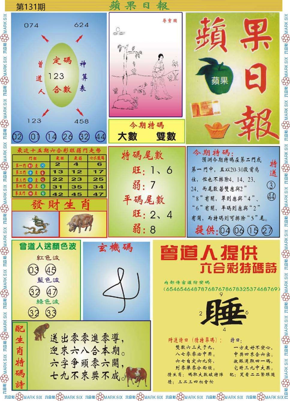 六合彩131期青苹果日报