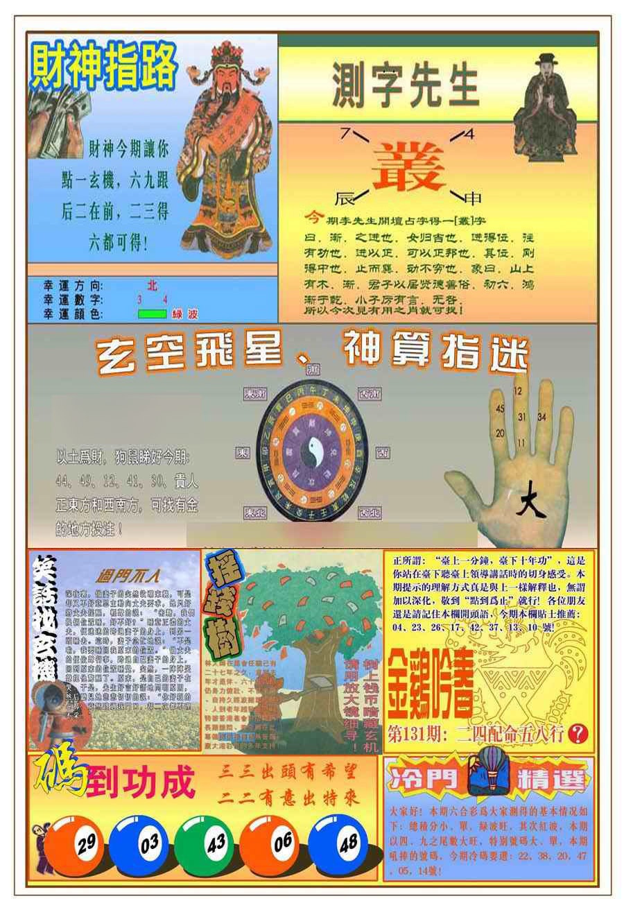 六合彩131期(新版)四柱预测B