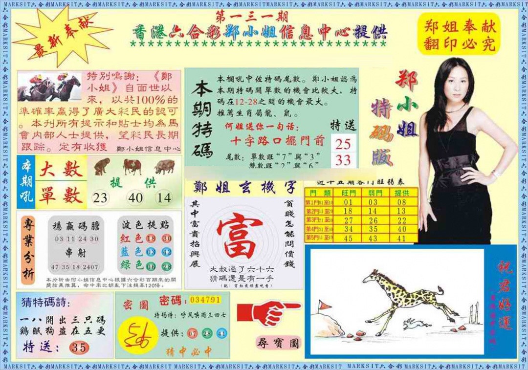 六合彩131期郑小姐特码报A