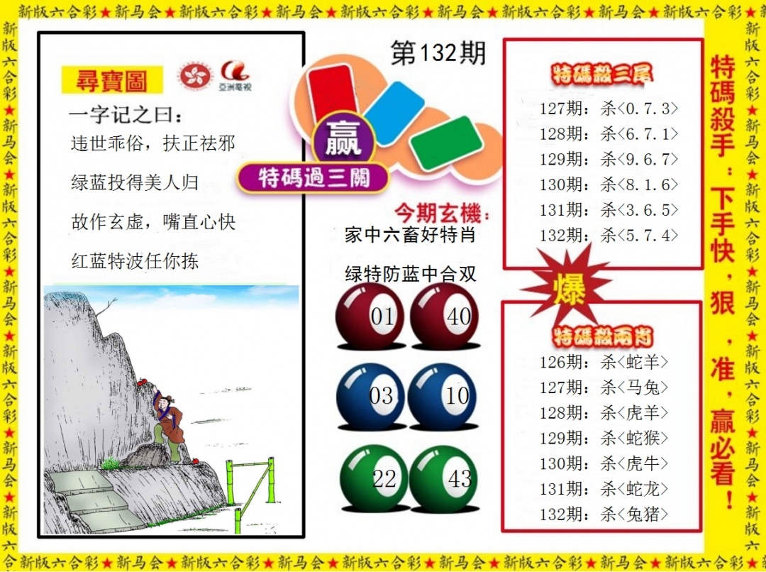 六合彩132期特码过三关