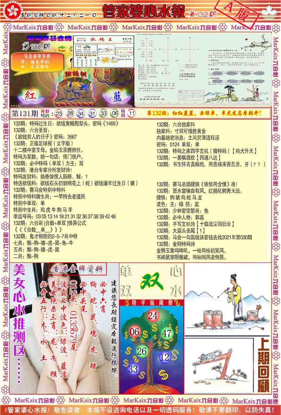 六合彩132期管家婆心水报A