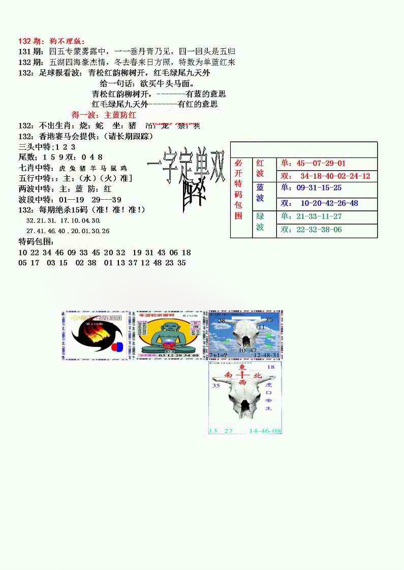 六合彩132期狗不理特码报