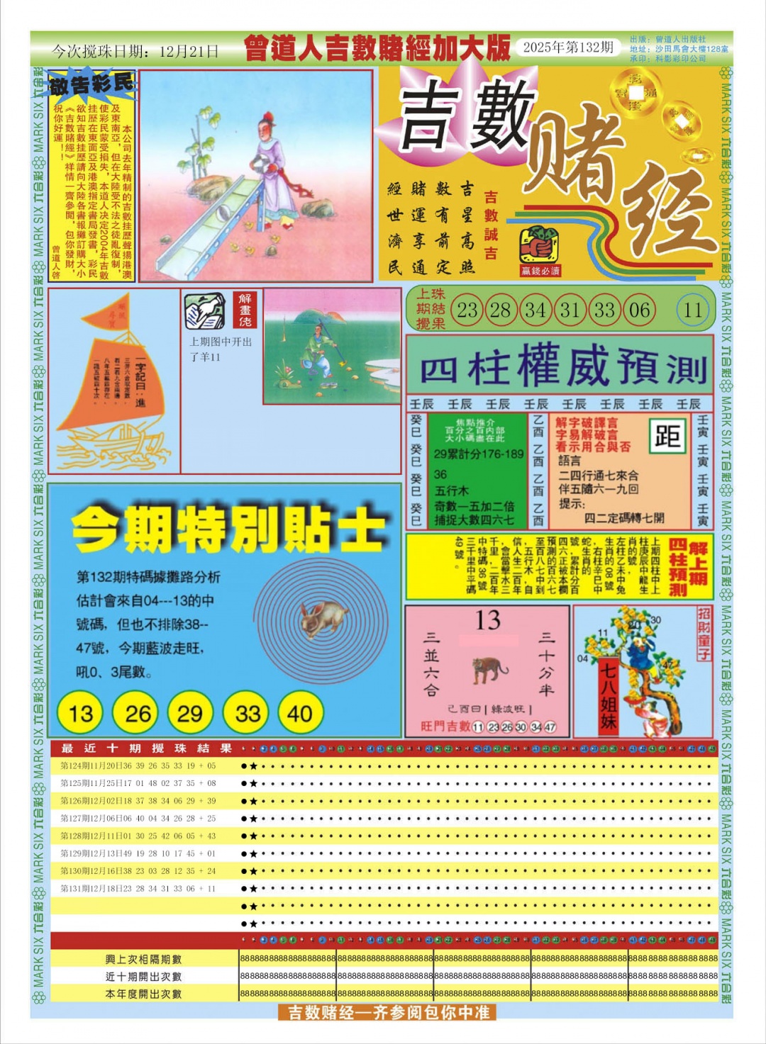 六合彩132期曾道人吉数赌经A加大版
