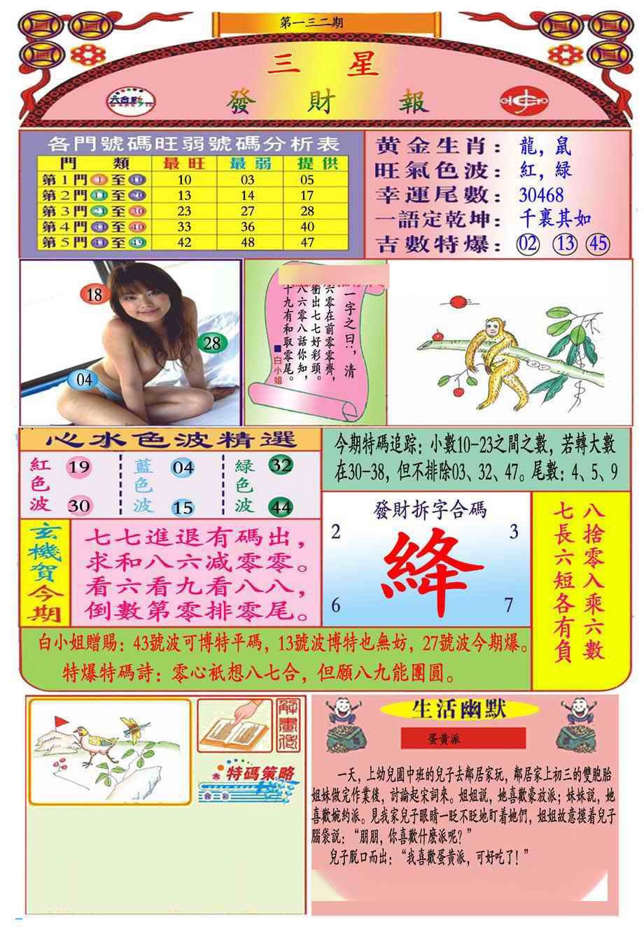 六合彩132期三星发财报(新图推荐)