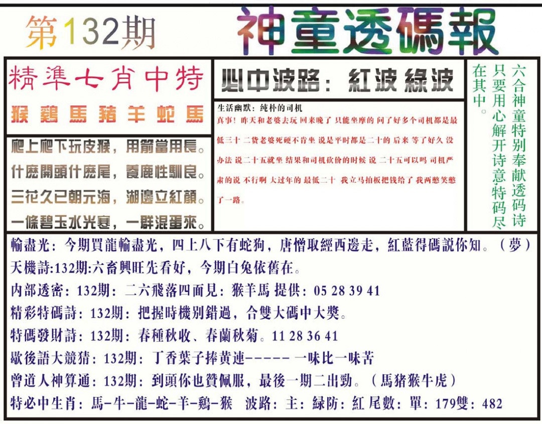 六合彩132期神童透码报(正版)