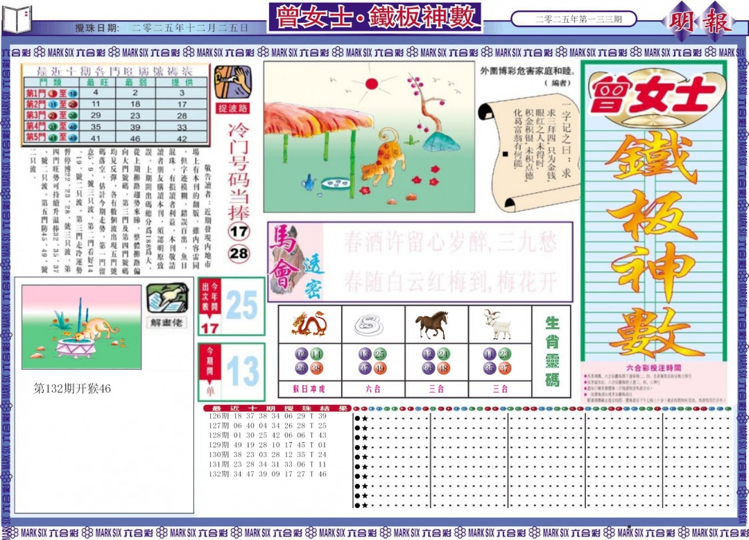 六合彩133期曾女士铁板神数A