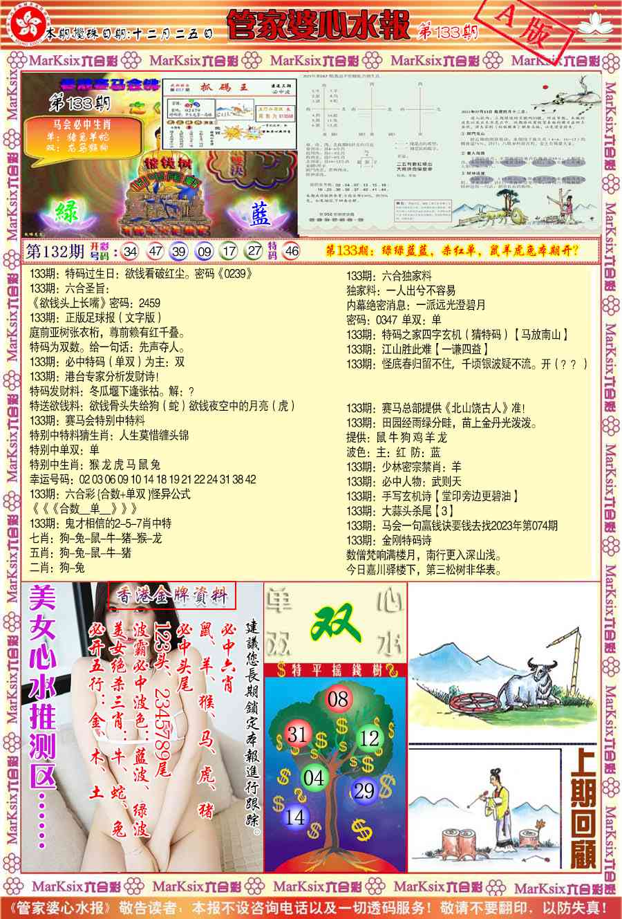 六合彩133期管家婆心水报A