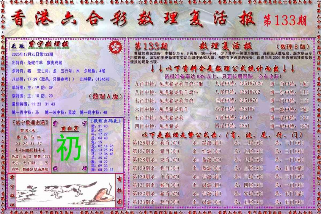 六合彩133期数理复活报
