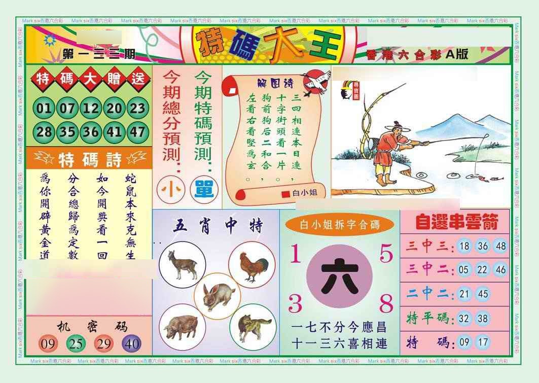 六合彩133期特码大王A（新图）