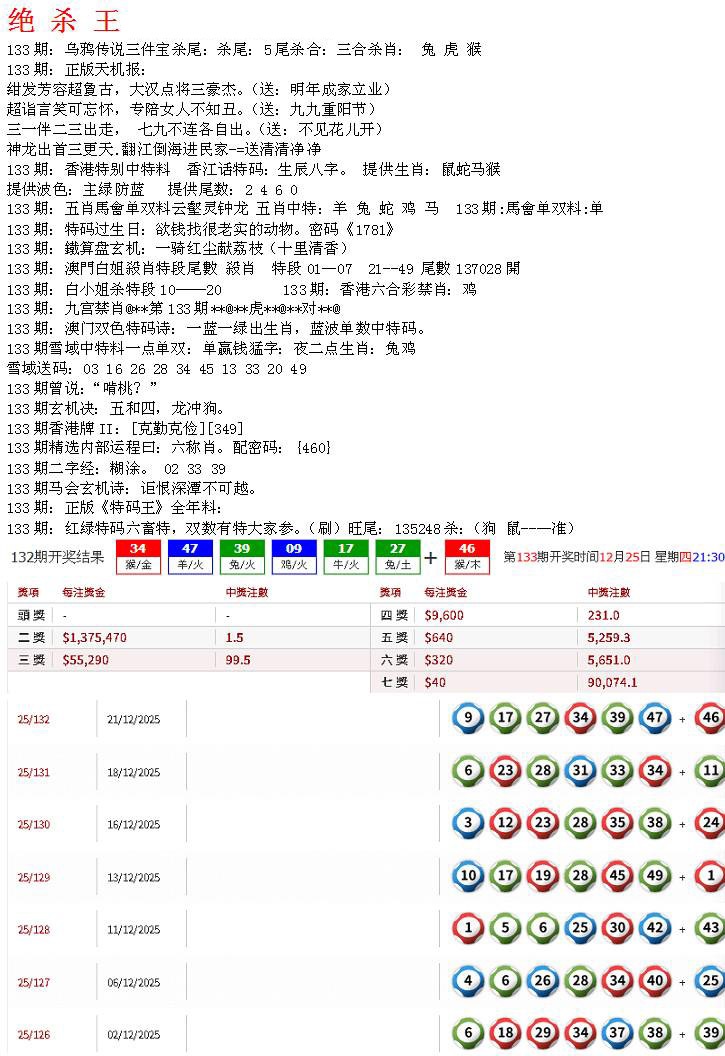 六合彩133期蓝天报B