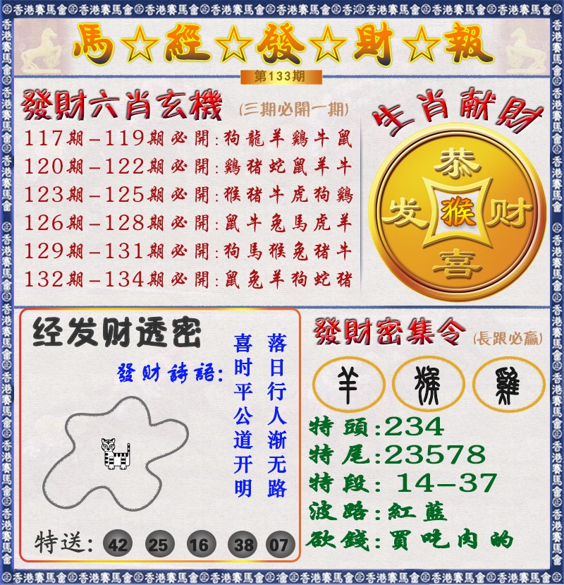 六合彩133期马经发财报（荐）