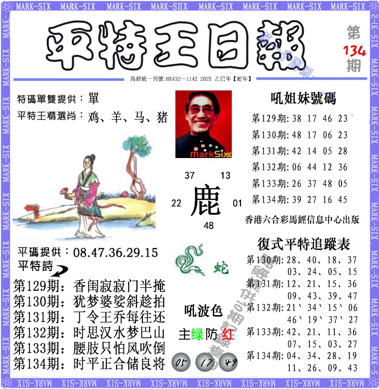 六合彩134期平特王日报（荐）