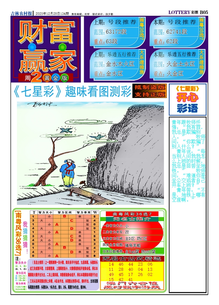 六合彩134期七星彩图(高清)A