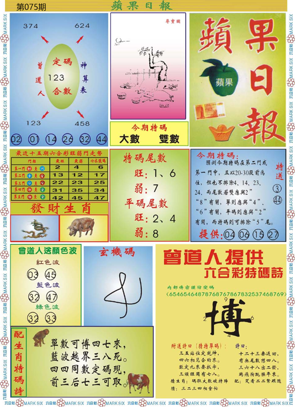 六合彩075期青苹果日报