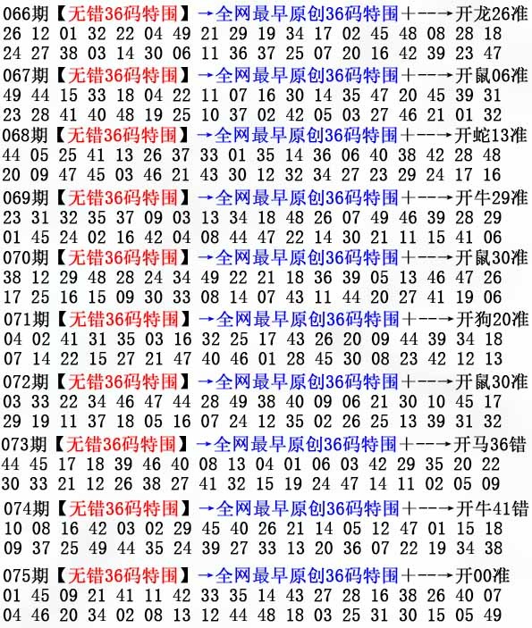 六合彩075期36码特围