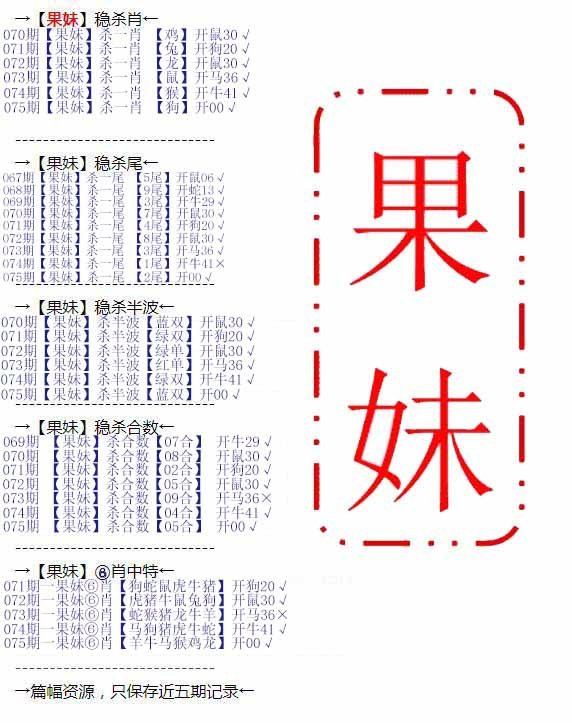 六合彩075期果妹心水