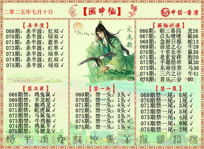 六合彩075期画中仙报