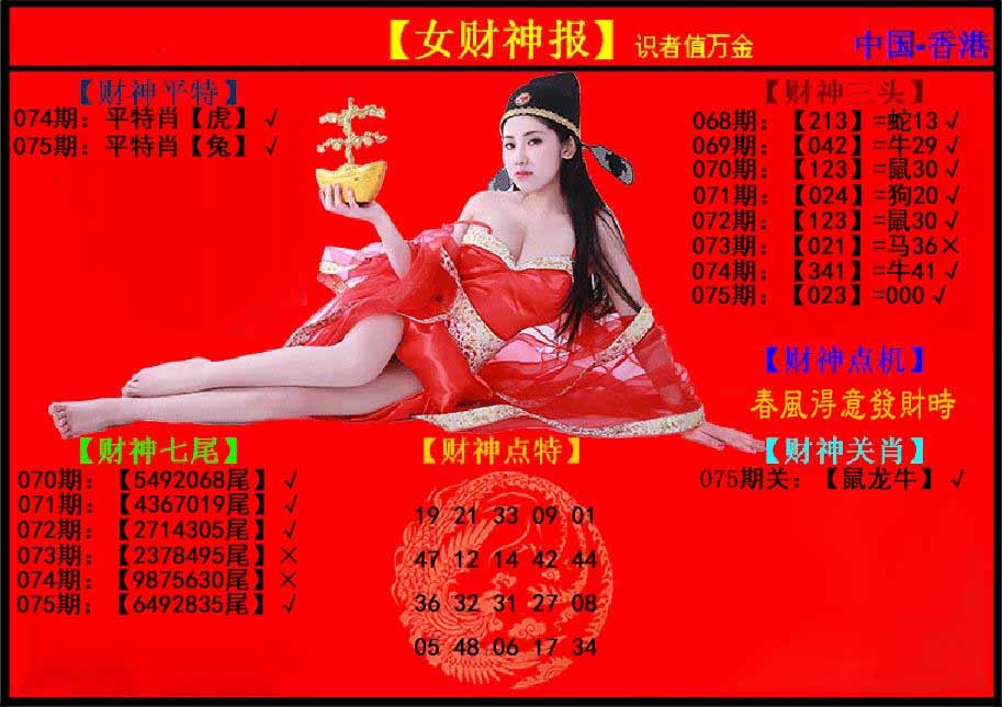 六合彩075期女财神报